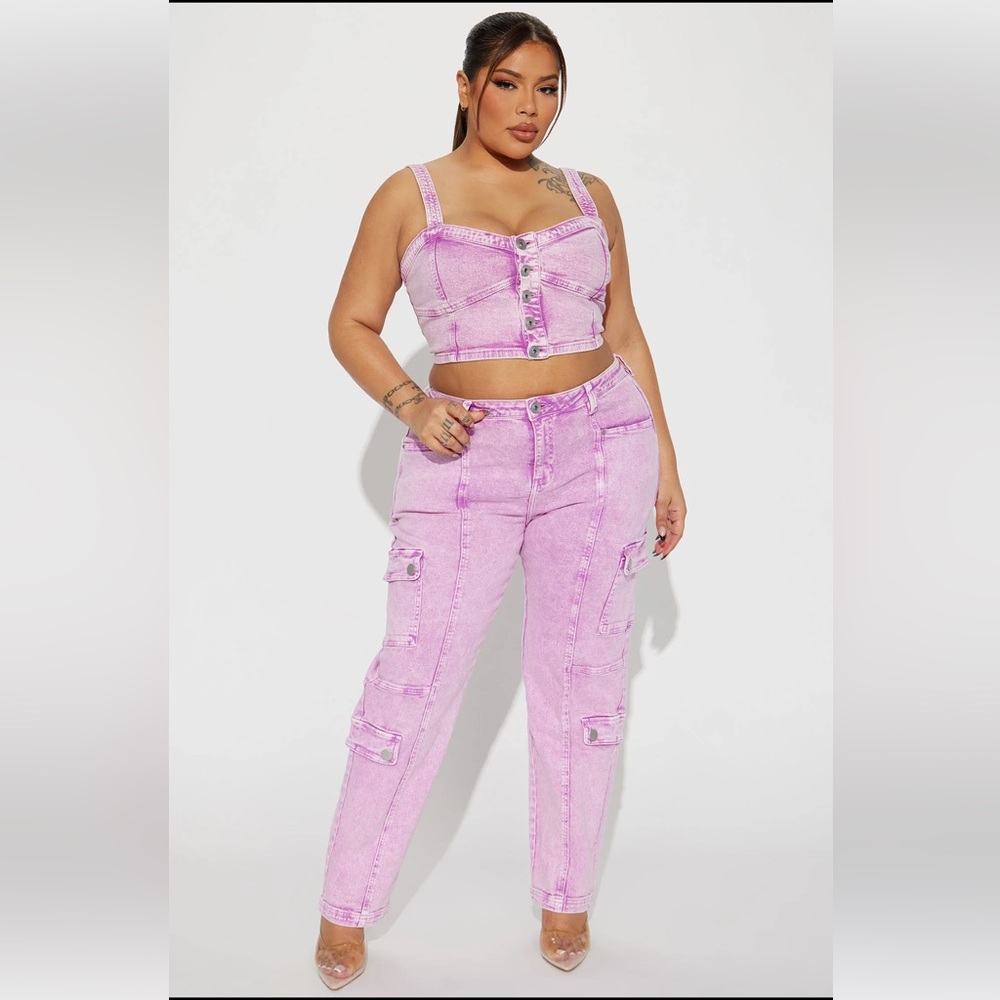Fashion Nova Curve Plus Size Pink Denim Set